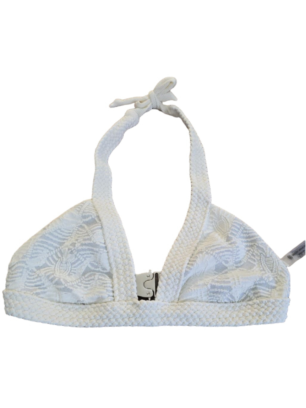 Devon Windsor Ada Bikini Top Womens White Metallic Jacquard Braided Halter Swim - Picture 3 of 9